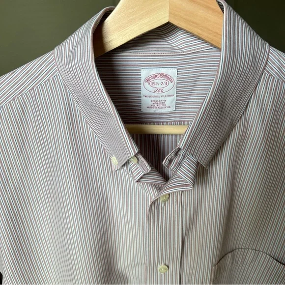 Brooks Brothers 346 Dress Shirt Mens 15.5 2/3 White/red/blue Stripe - Picture 4 of 12